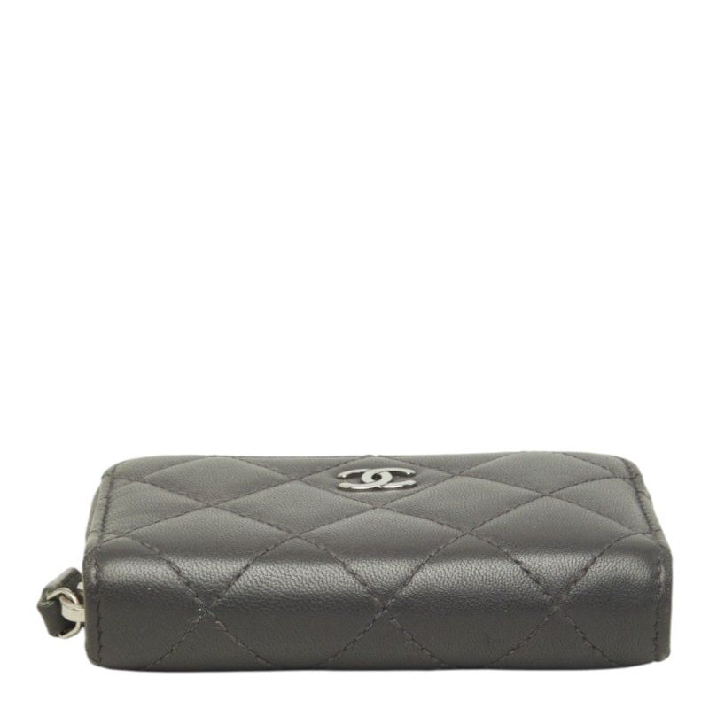 Chanel Quilted CC Logo Coin Purse Gray Lambskin — view 3