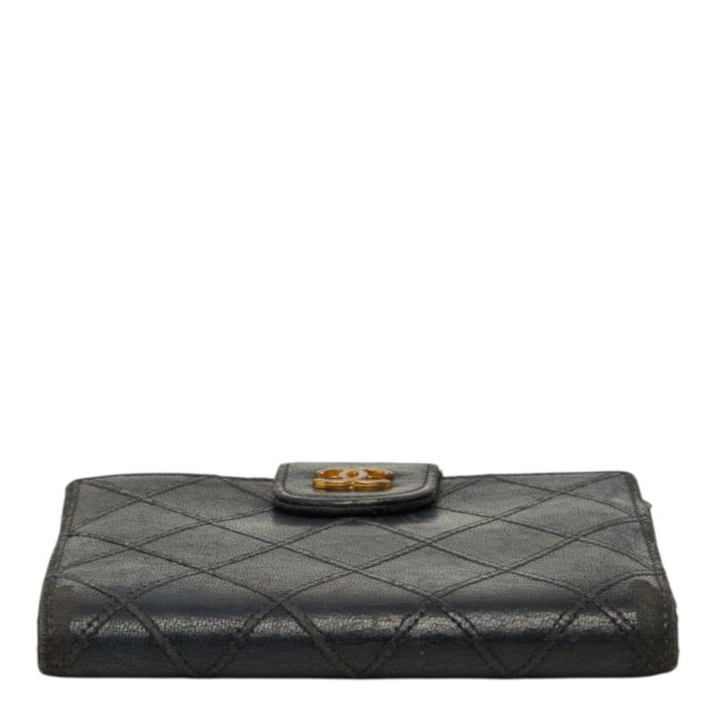 Chanel CC Logo Bicolor Bifold Wallet Black Leather — view 3