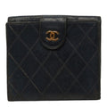 Chanel CC Logo Bicolor Bifold Wallet Black Leather