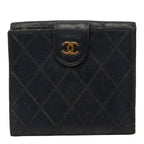 Chanel CC Logo Bicolor Bifold Wallet Black Leather