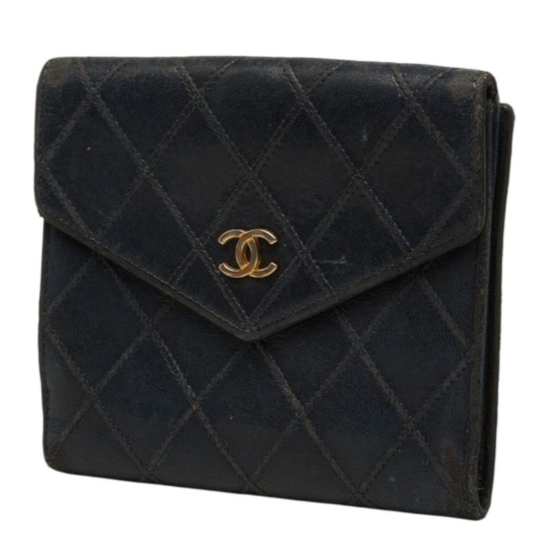 Chanel CC Logo Bicolor Bifold Wallet Black Leather — view 2