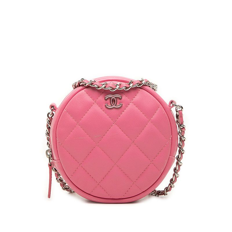 Chanel Quilted CC Logo Crossbody Chain Shoulder Bag Pink Lambskin