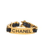 Chanel Logo Plate Vintage Bracelet Gold Black Plated Leather