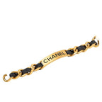 Chanel Logo Plate Vintage Bracelet Gold Black Plated Leather — view 4