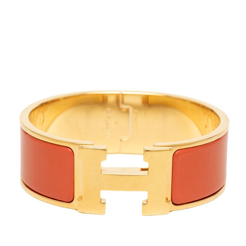 Hermes Clic Clac PM Bracelet Gold Orange Plated Enamel