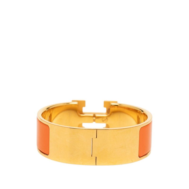 Hermes Clic Clac PM Bracelet Bangle Gold Orange Plated Enamel — view 3
