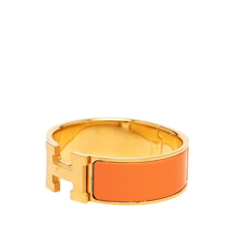 Hermes Clic Clac PM Bracelet Bangle Gold Orange Plated Enamel — view 2