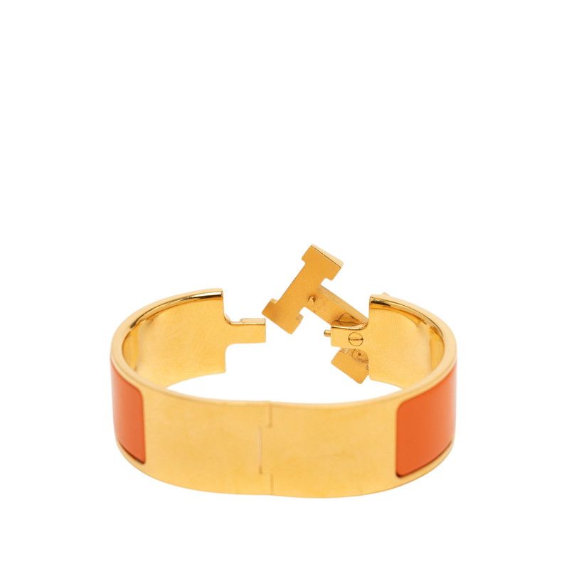 Hermes Clic Clac PM Bracelet Bangle Gold Orange Plated Enamel — view 4
