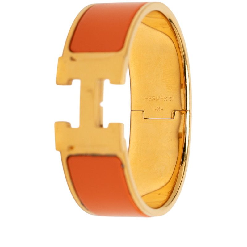 Hermes Clic Clac PM Bracelet Bangle Gold Orange Plated Enamel — view 5