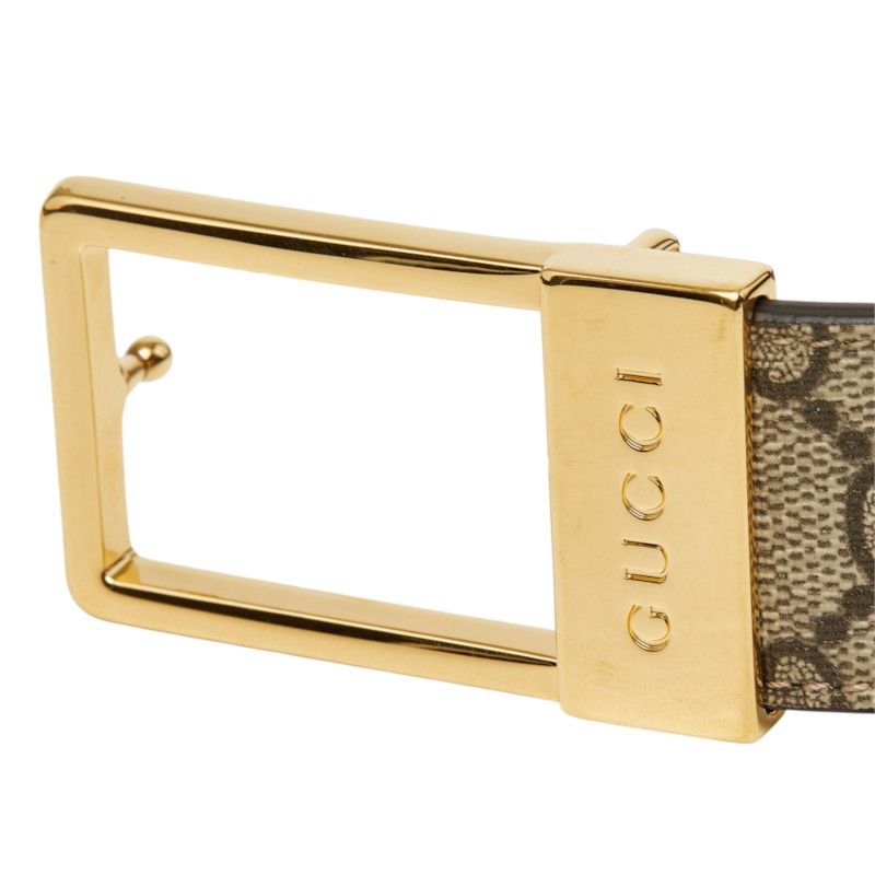 Gucci GG Supreme Rectangle Buckle Belt 75 30 Beige Canvas Leather — view 4