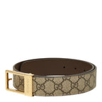 Gucci GG Supreme Rectangle Buckle Belt 75 30 Beige Canvas Leather — view 2