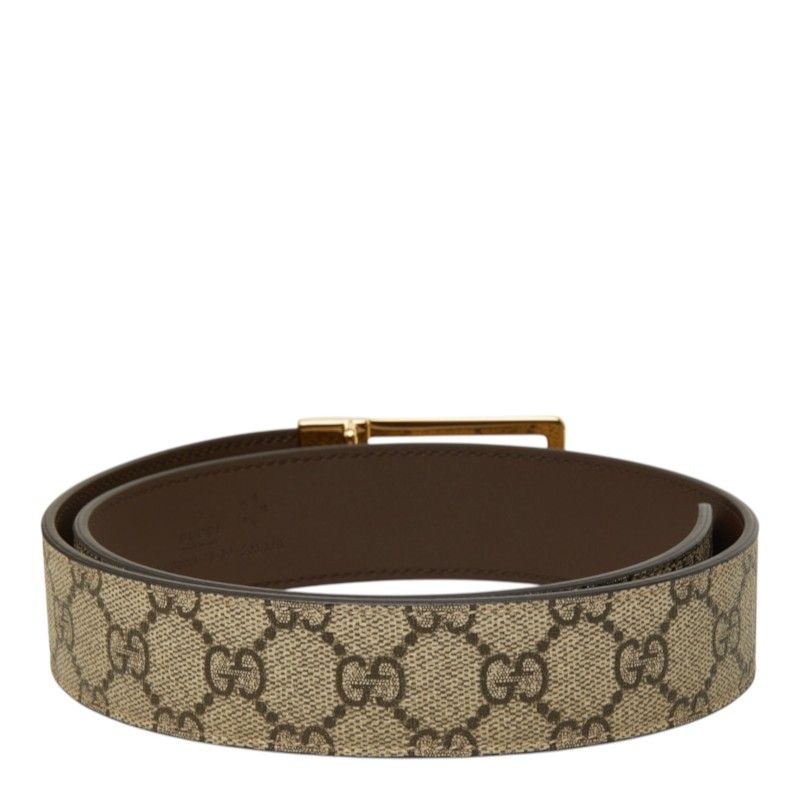 Gucci GG Supreme Rectangle Buckle Belt 75 30 Beige Canvas Leather — view 3