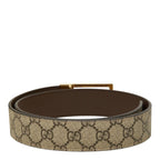 Gucci GG Supreme Rectangle Buckle Belt 75 30 Beige Canvas Leather — view 3