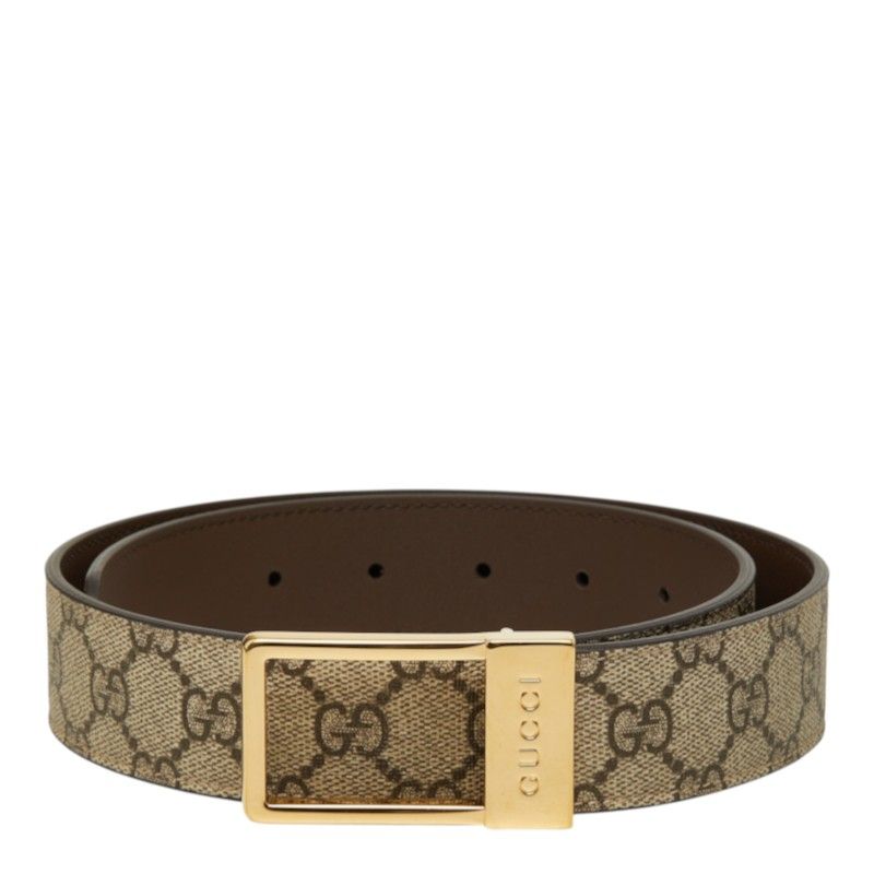 Gucci GG Supreme Rectangle Buckle Belt 75 30 Beige Canvas Leather