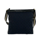 Gucci GG Logo Pattern Canvas Leather Shoulder Bag Tote Black Navy — view 3