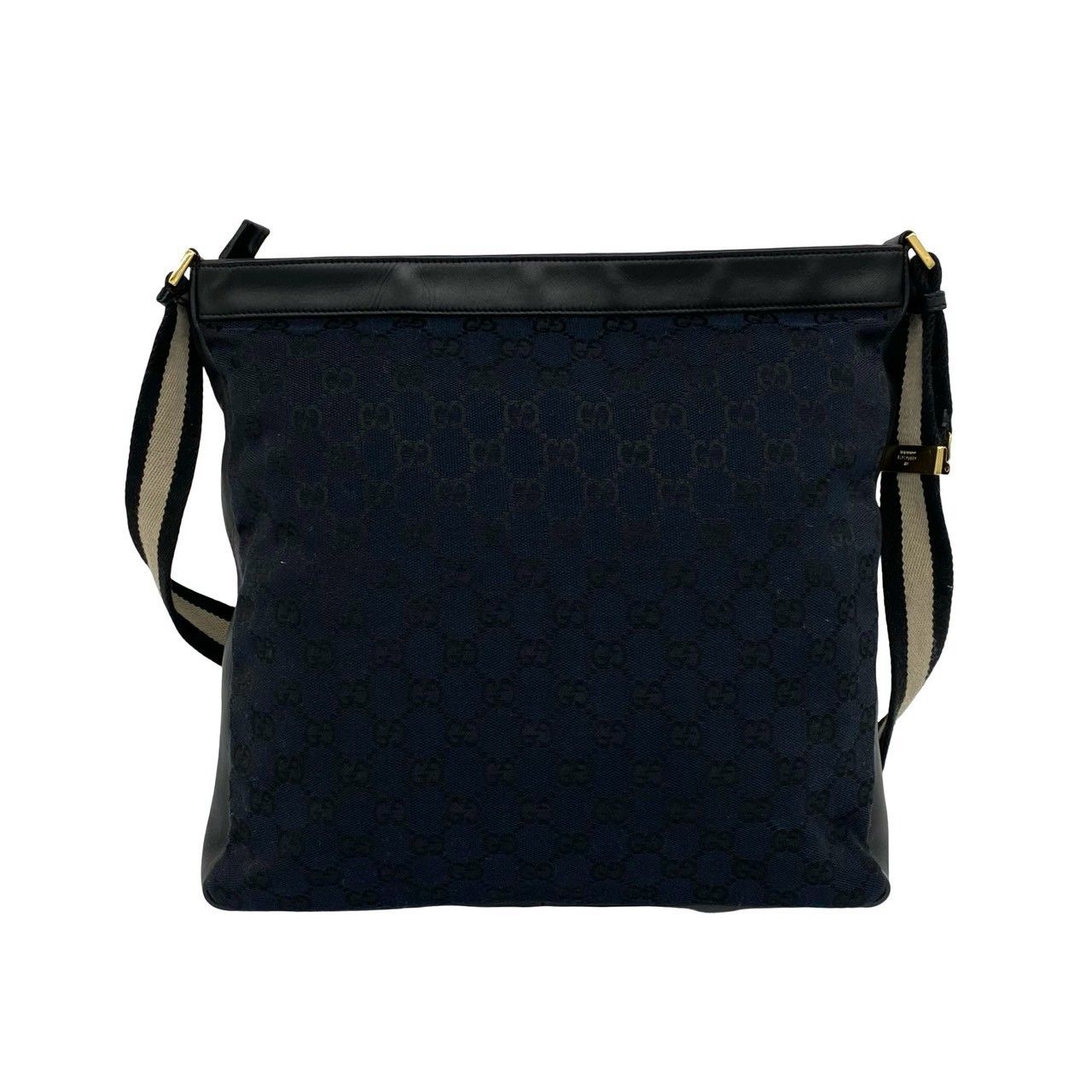Gucci GG Logo Pattern Canvas Leather Shoulder Bag Tote Black Navy — view 3