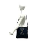 Gucci GG Logo Pattern Canvas Leather Shoulder Bag Tote Black Navy — view 2