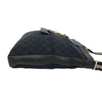 Gucci GG Logo Pattern Canvas Leather Shoulder Bag Tote Black Navy — view 6