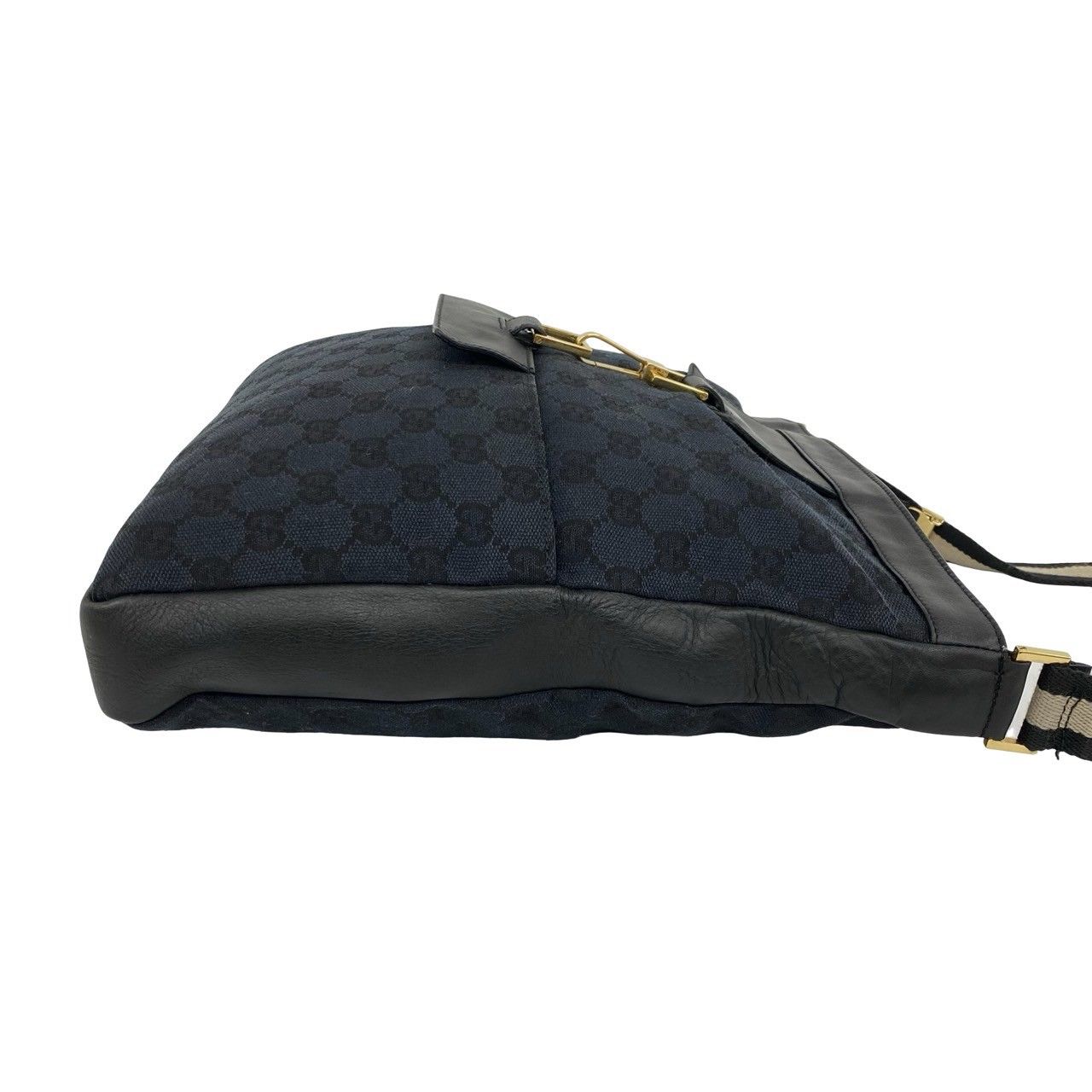 Gucci GG Logo Pattern Canvas Leather Shoulder Bag Tote Black Navy — view 6