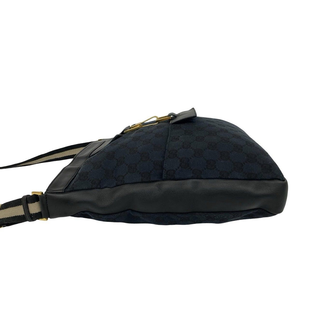 Gucci GG Logo Pattern Canvas Leather Shoulder Bag Tote Black Navy — view 5