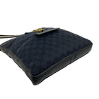Gucci GG Logo Pattern Canvas Leather Shoulder Bag Tote Black Navy — view 7