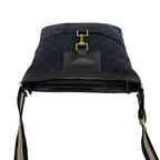 Gucci GG Logo Pattern Canvas Leather Shoulder Bag Tote Black Navy — view 4