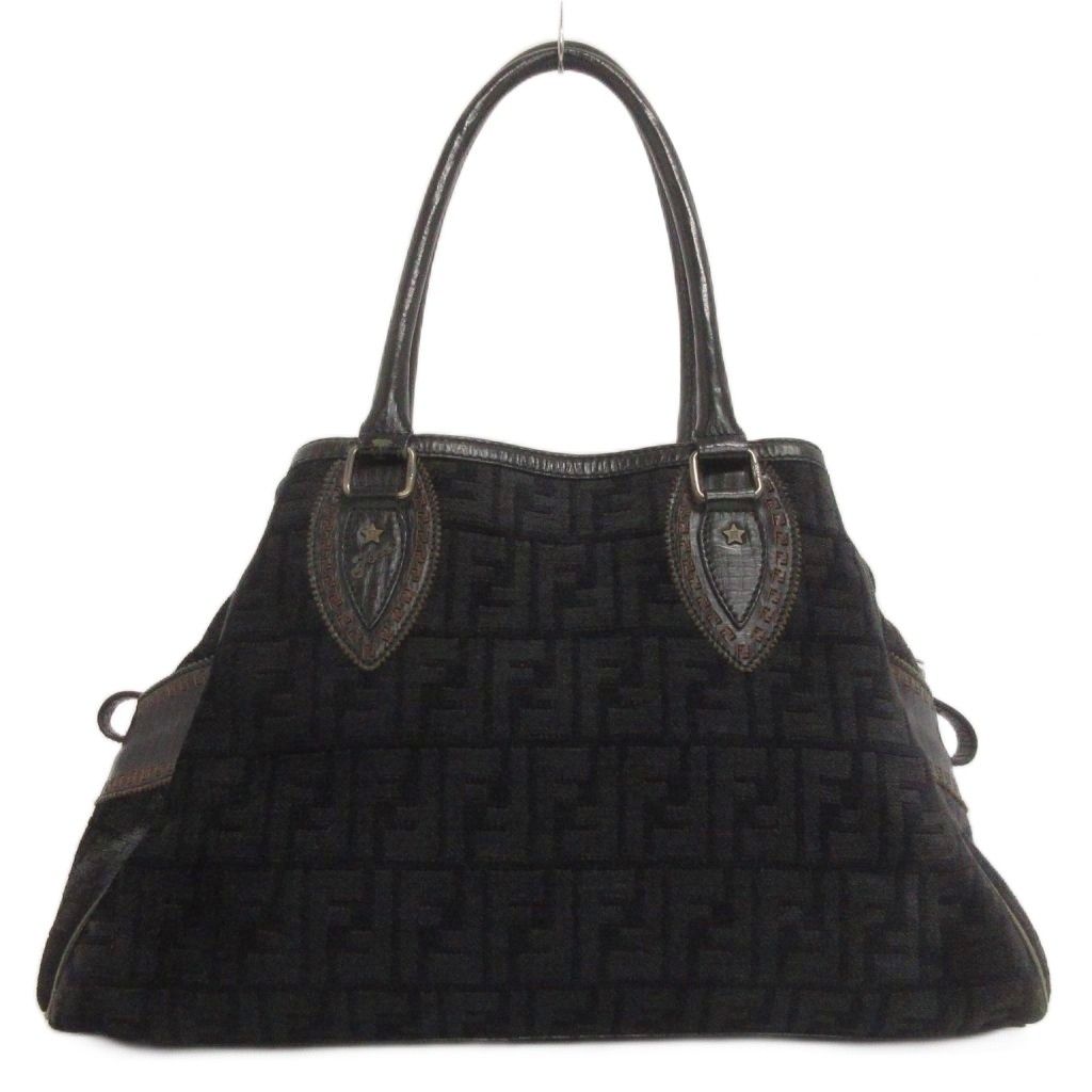 Fendi Etnico Tote Shoulder Bag Zucca Pattern Black