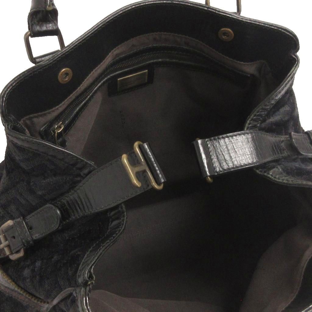 Fendi Etnico Tote Shoulder Bag Zucca Pattern Black — view 5