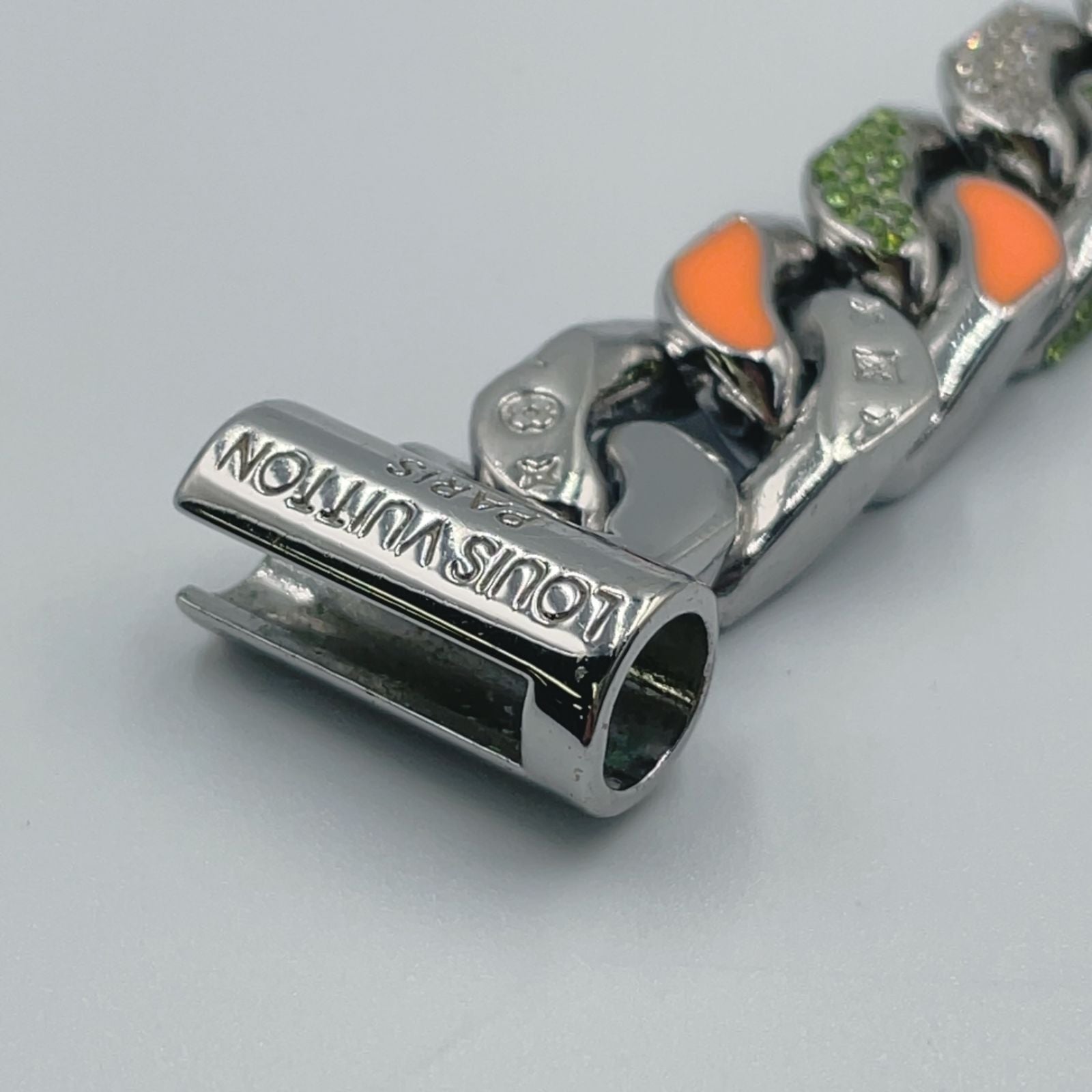 Louis Vuitton Bracelet Chain Links Patches Metal Enamel Color Stone Silver — view 8