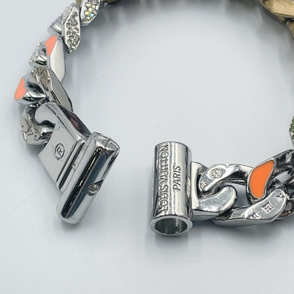 Louis Vuitton Bracelet Chain Links Patches Metal Enamel Color Stone Silver — view 6