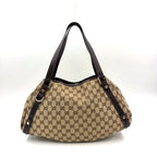 Gucci Abbey Tote Leather Canvas Brown Beige Shoulder Bag Gold