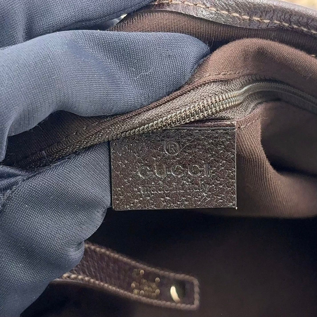 Gucci Abbey Tote Leather Canvas Brown Beige Shoulder Bag Gold — view 4