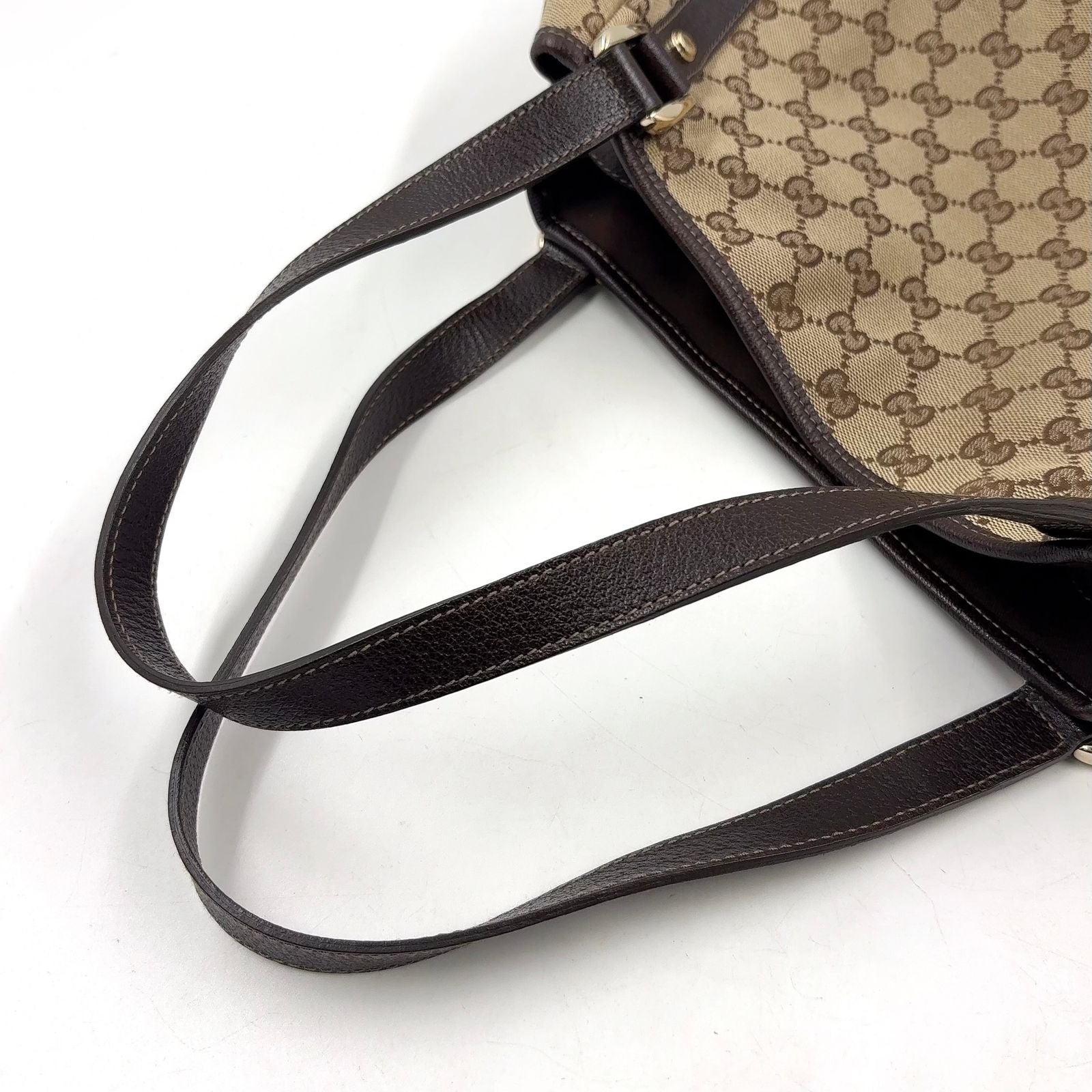 Gucci Abbey Tote Leather Canvas Brown Beige Shoulder Bag Gold — view 7
