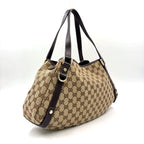 Gucci Abbey Tote Leather Canvas Brown Beige Shoulder Bag Gold — view 2