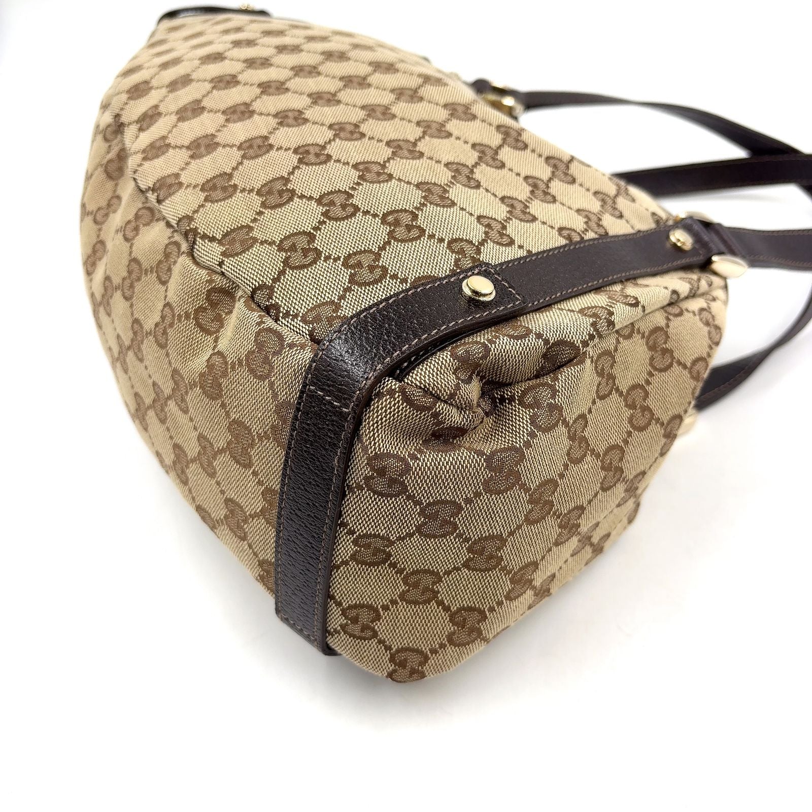 Gucci Abbey Tote Leather Canvas Brown Beige Shoulder Bag Gold — view 6