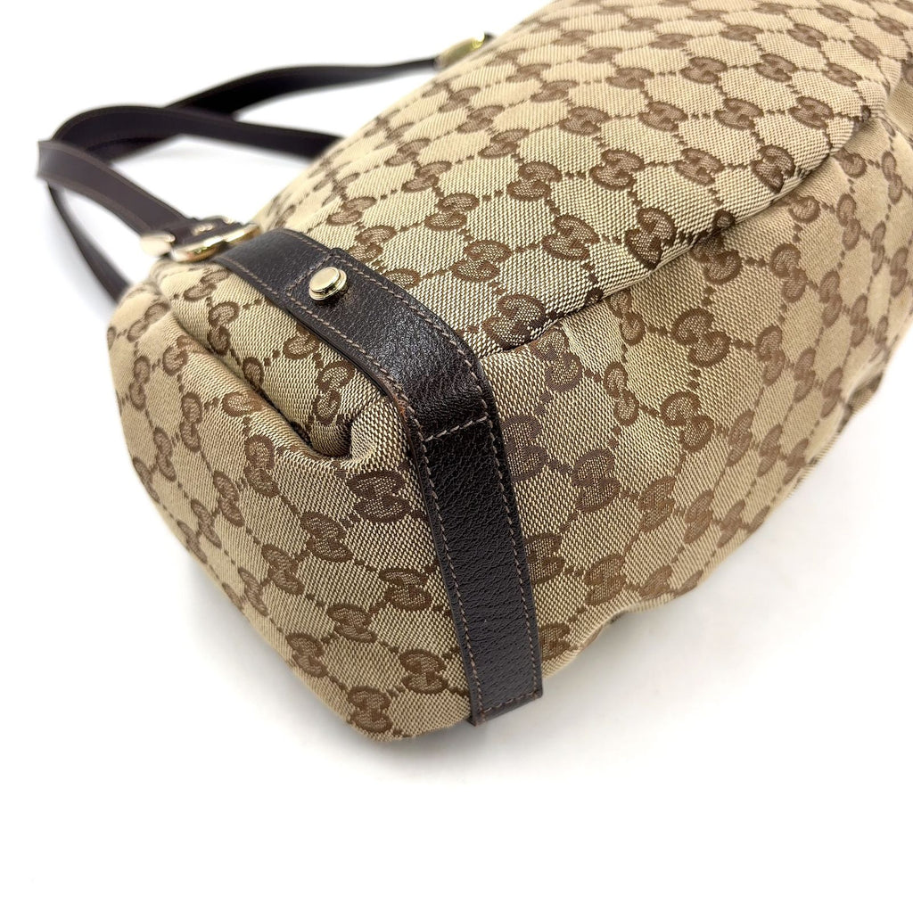 Gucci Abbey Tote Leather Canvas Brown Beige Shoulder Bag Gold — view 5
