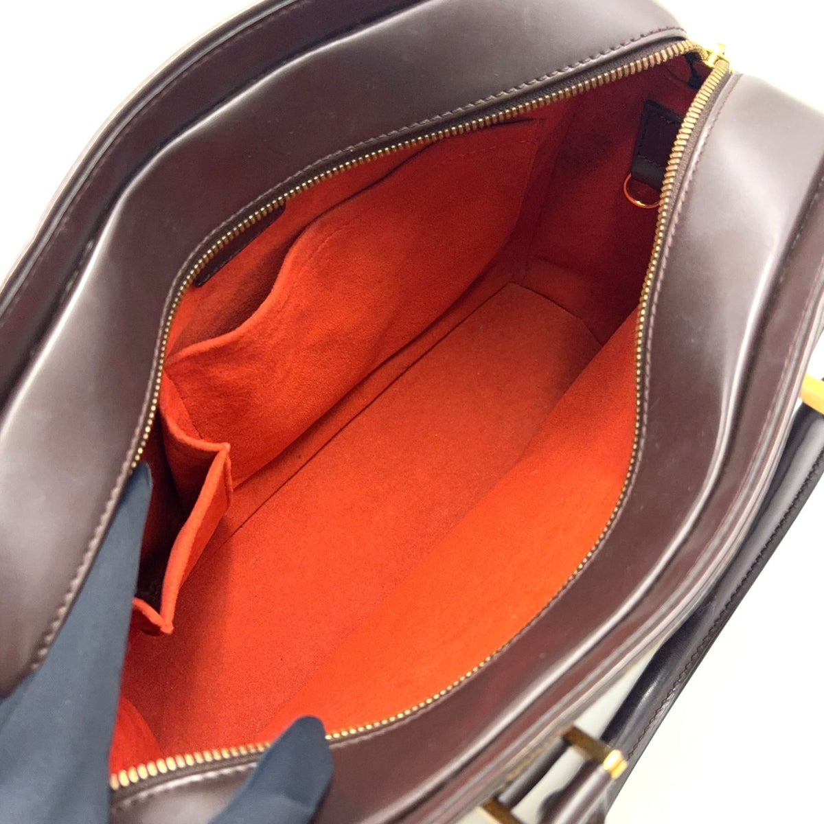 Louis Vuitton Saria Oriental Damier Ebene Leather Brown Handbag Gold — view 3