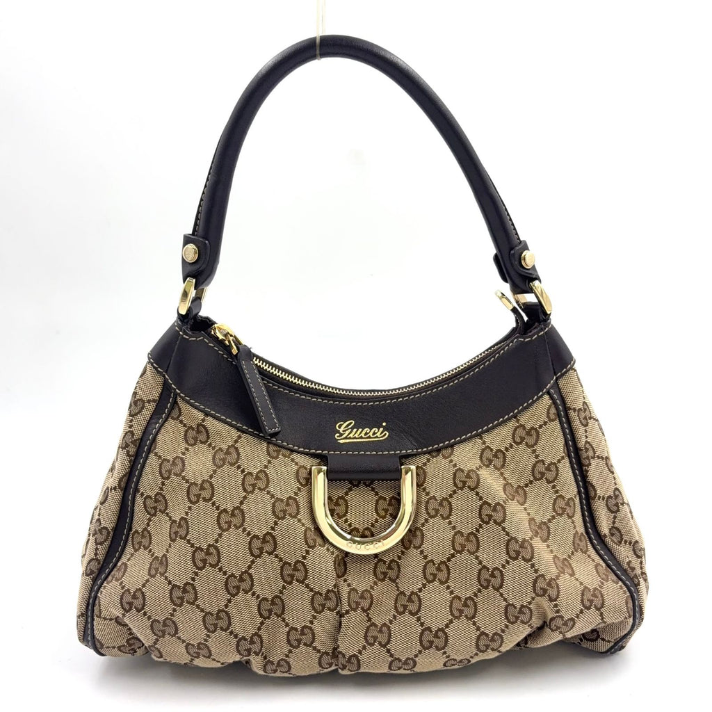 Gucci Guccissima Leather Canvas Dark Brown Beige Shoulder Bag Gold
