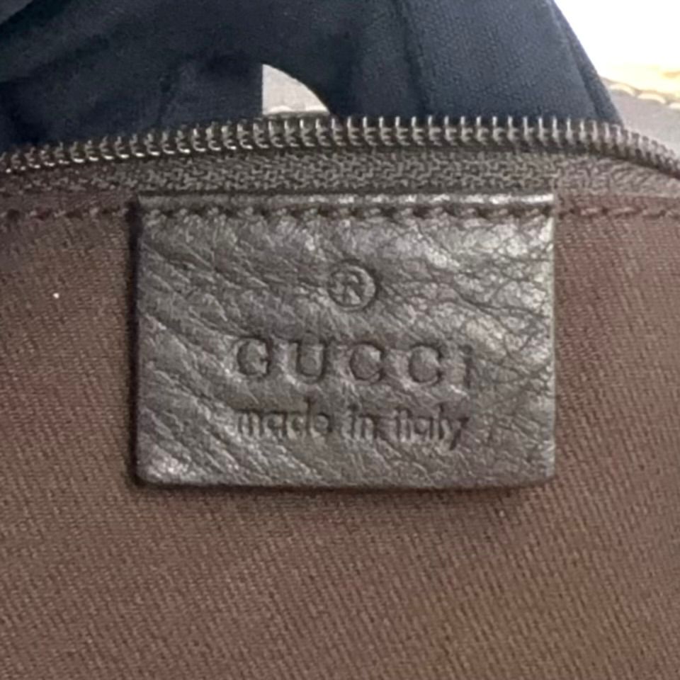 Gucci Guccissima Leather Canvas Dark Brown Beige Shoulder Bag Gold — view 4