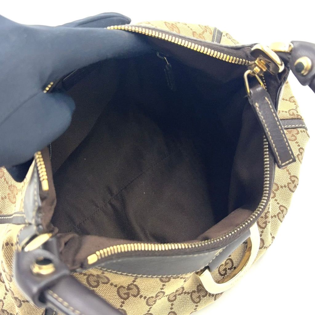 Gucci Guccissima Leather Canvas Dark Brown Beige Shoulder Bag Gold — view 3