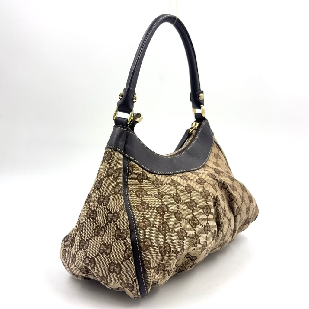 Gucci Guccissima Leather Canvas Dark Brown Beige Shoulder Bag Gold — view 2
