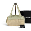 Chanel Raffia Lambskin Logo Mini Boston Bag Beige Green