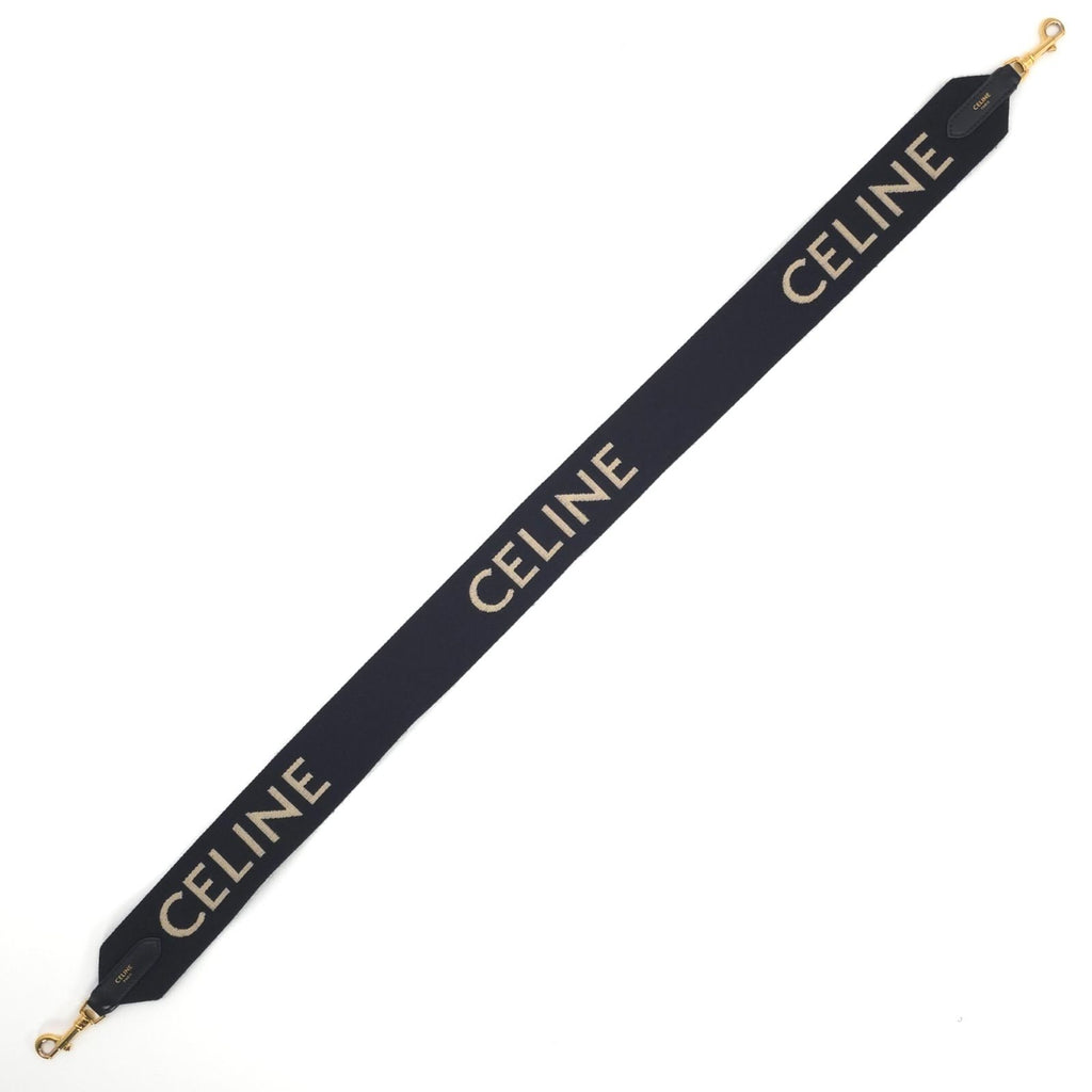 Celine Logo Shoulder Strap 106.5 Black Beige Color Wool Jacquard Weave Gold