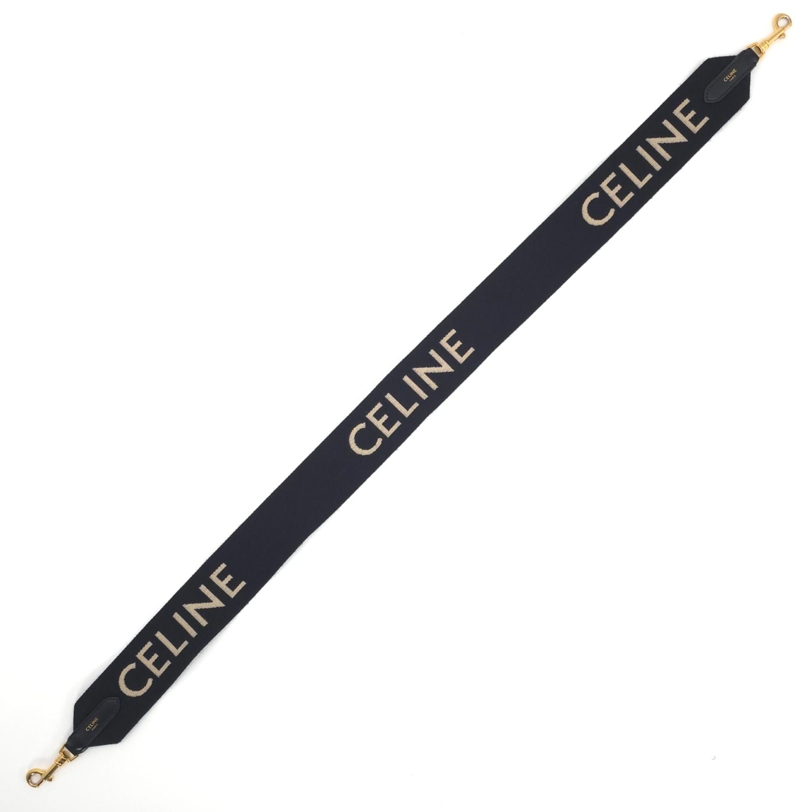 Celine Logo Shoulder Strap 106.5 Black Beige Color Wool Jacquard Weave Gold