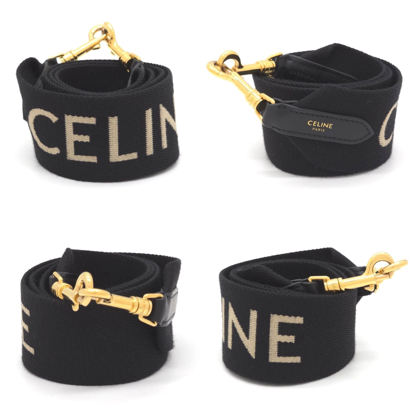 Celine Logo Shoulder Strap 106.5 Black Beige Color Wool Jacquard Weave Gold — view 4