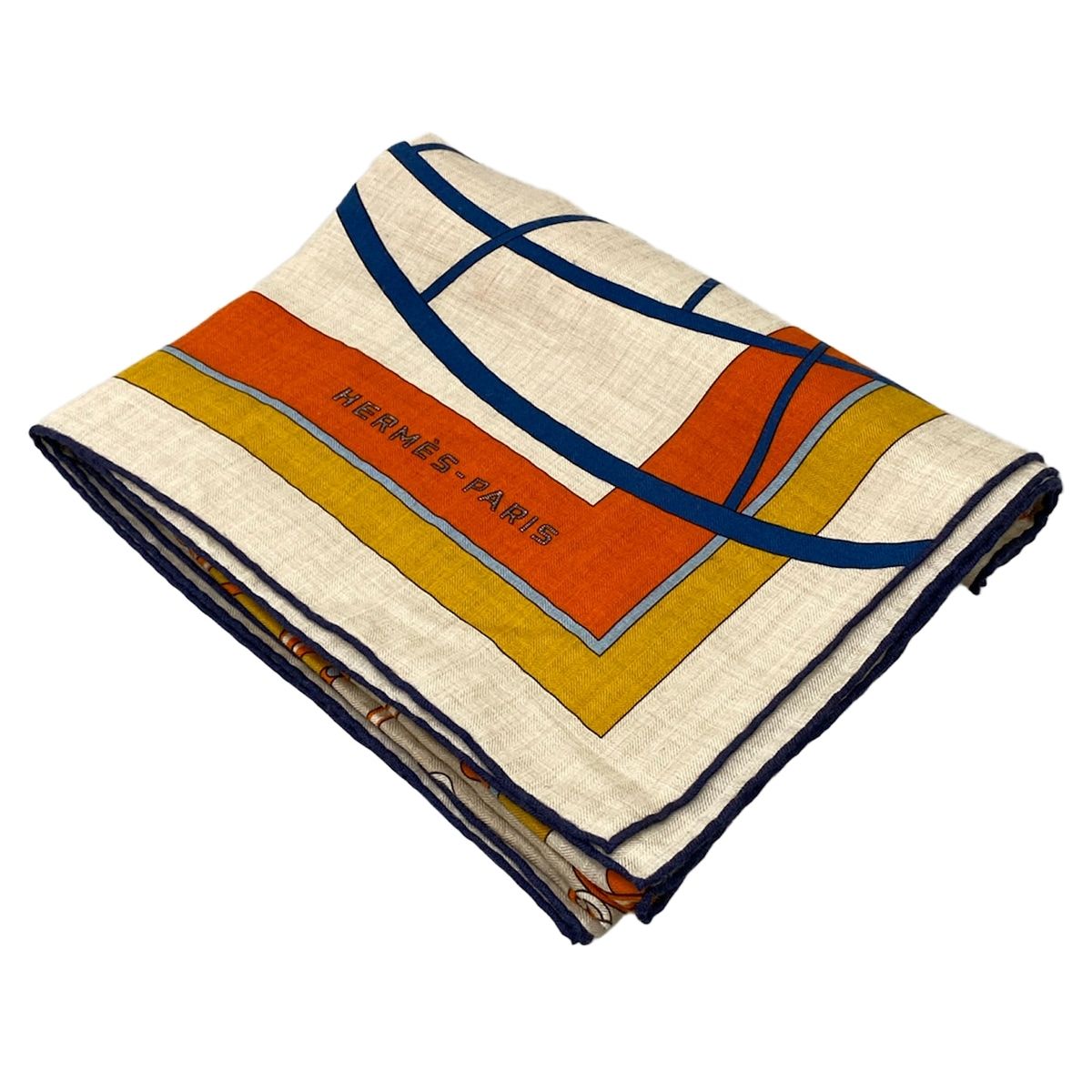 Hermes Shawl Carre 140 Gray Beige Orange Multi Coupe de Gala Scarf