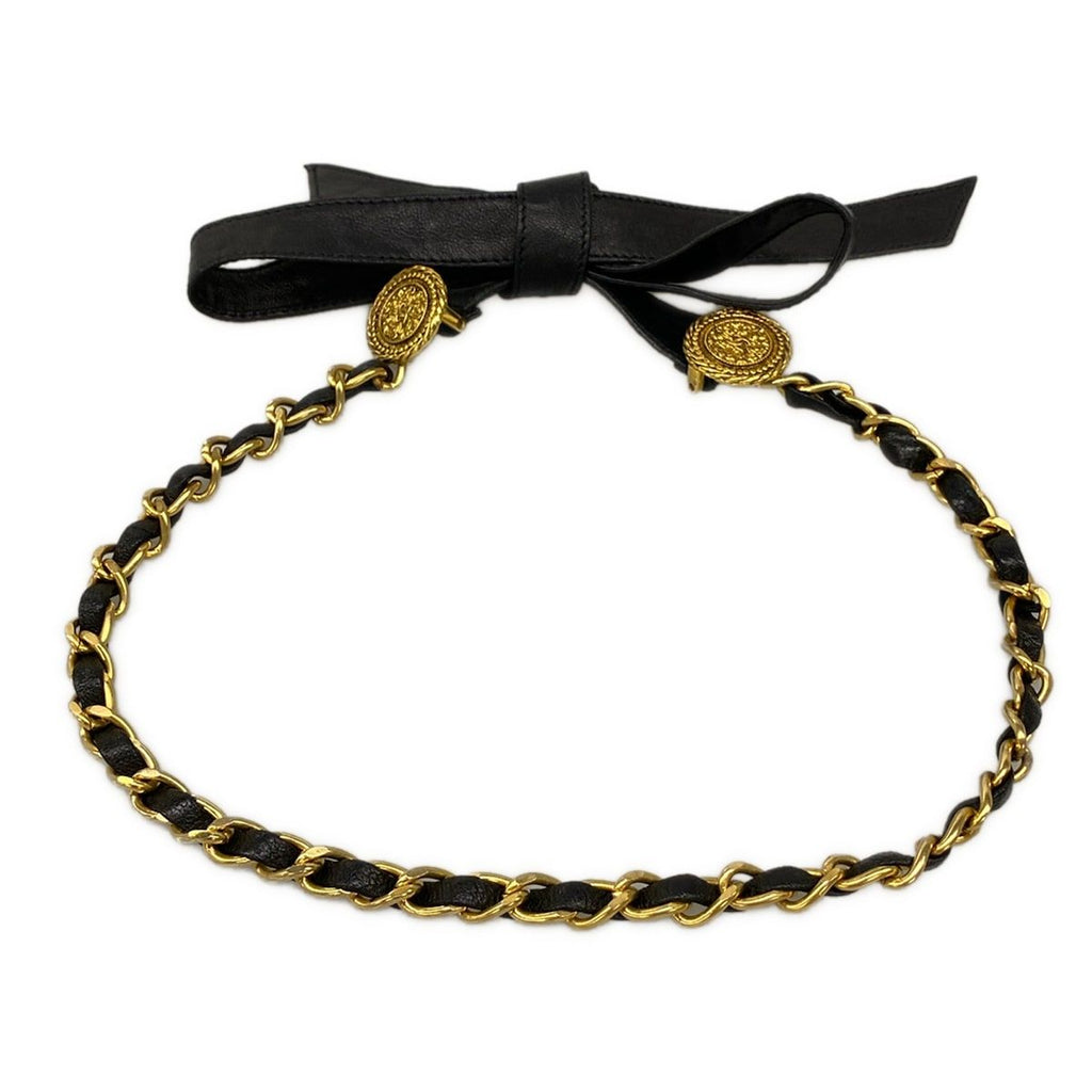 Chanel Belt Black Gold Chain Coin Leather — view 2