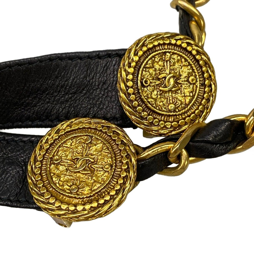 Chanel Belt Black Gold Chain Coin Leather — view 4