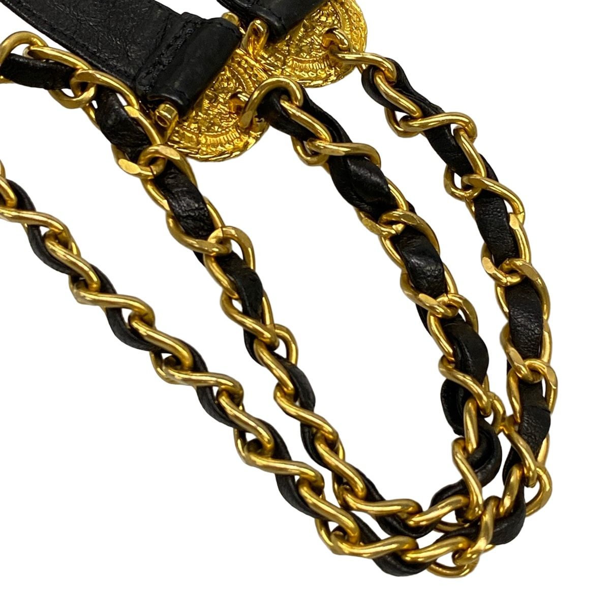 Chanel Belt Black Gold Chain Coin Leather — view 6