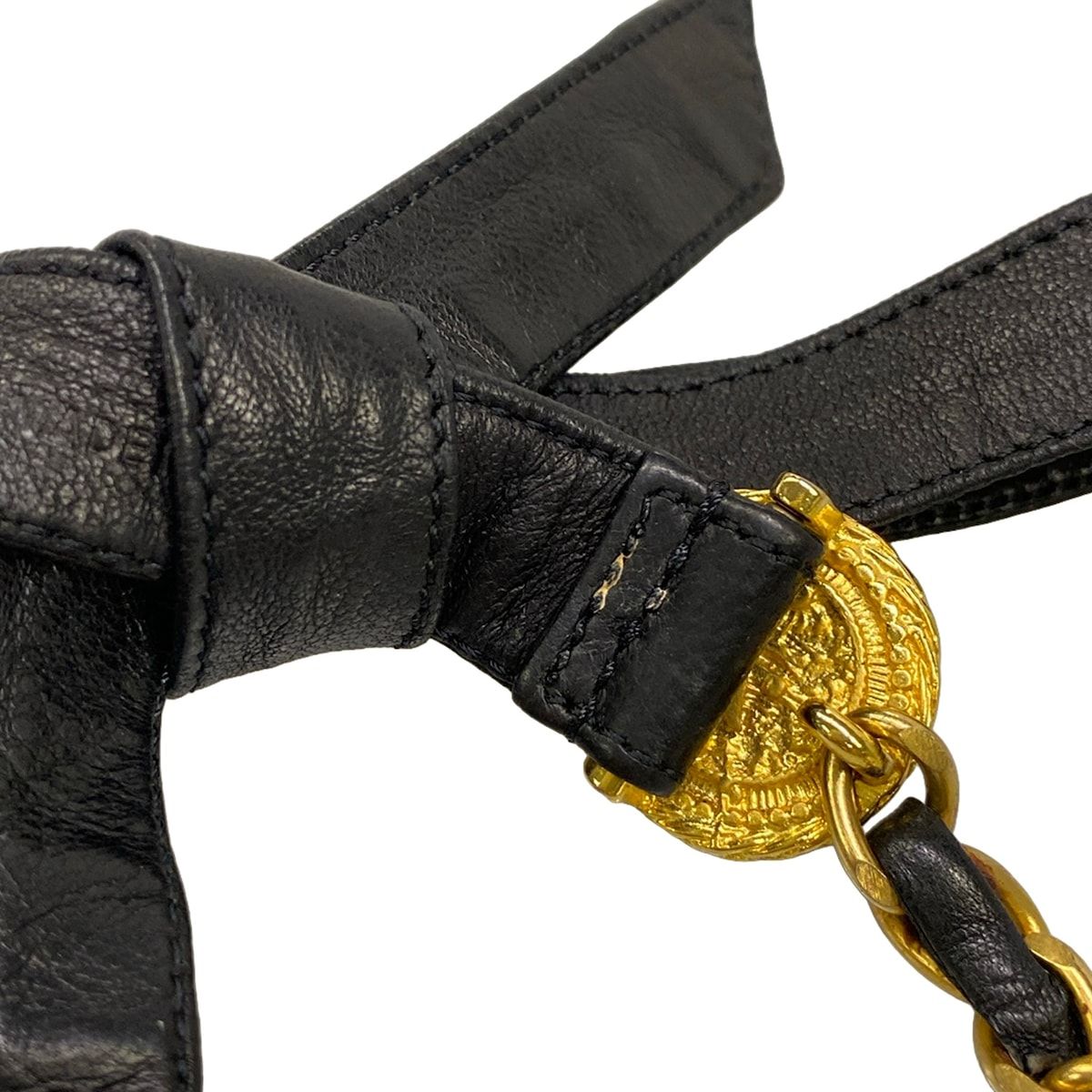 Chanel Belt Black Gold Chain Coin Leather — view 5